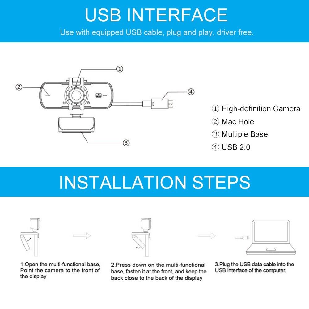 USB Webcam 2K High-definition Computer Camera Conference Cam with Microphone Driver