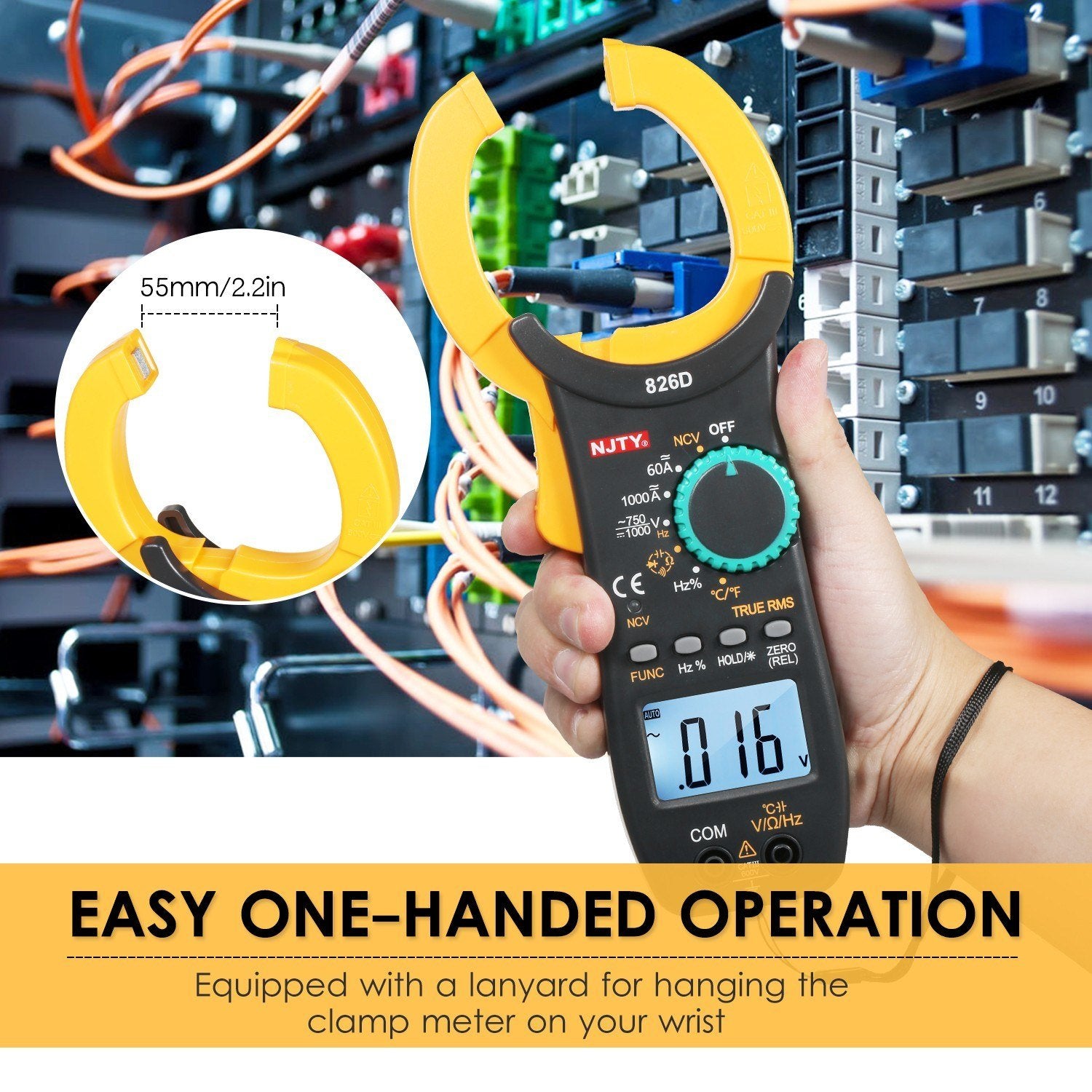 1000A AC Clamp Meter Auto Range 6000 Counts 1.9-inch LCD Digital True RMS NCV Type Universal
