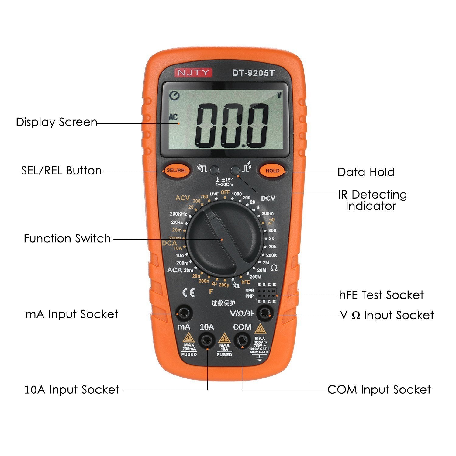 2000 Counts Multimeter True RMS Universal Measuring AC/DC Current Voltage Resistance