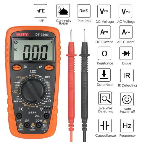 2000 Counts Multimeter True RMS Universal Measuring AC/DC Current Voltage Resistance
