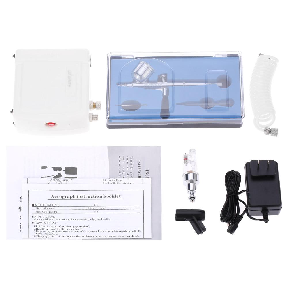 Professional Gravity Feed Dual Action Airbrush Air Compressor Kit for Art Painting Makeup Manicure