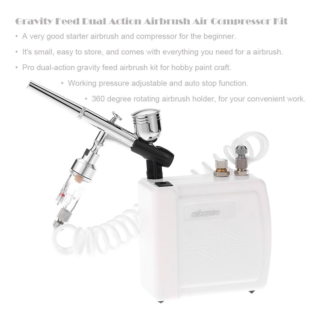 Professional Gravity Feed Dual Action Airbrush Air Compressor Kit for Art Painting Makeup Manicure