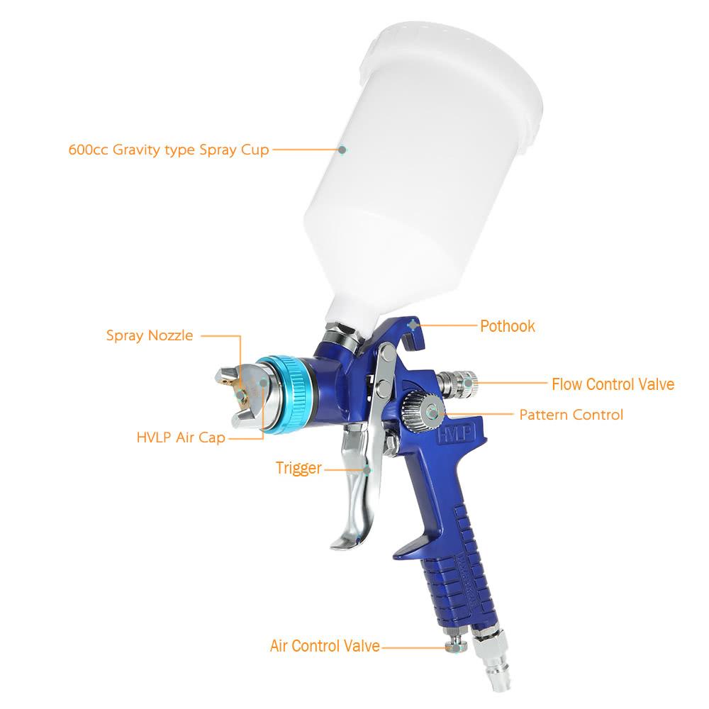 1.4mm Nozzle 600cc Professional Gravity Feed HVLP Paint Spray Gun