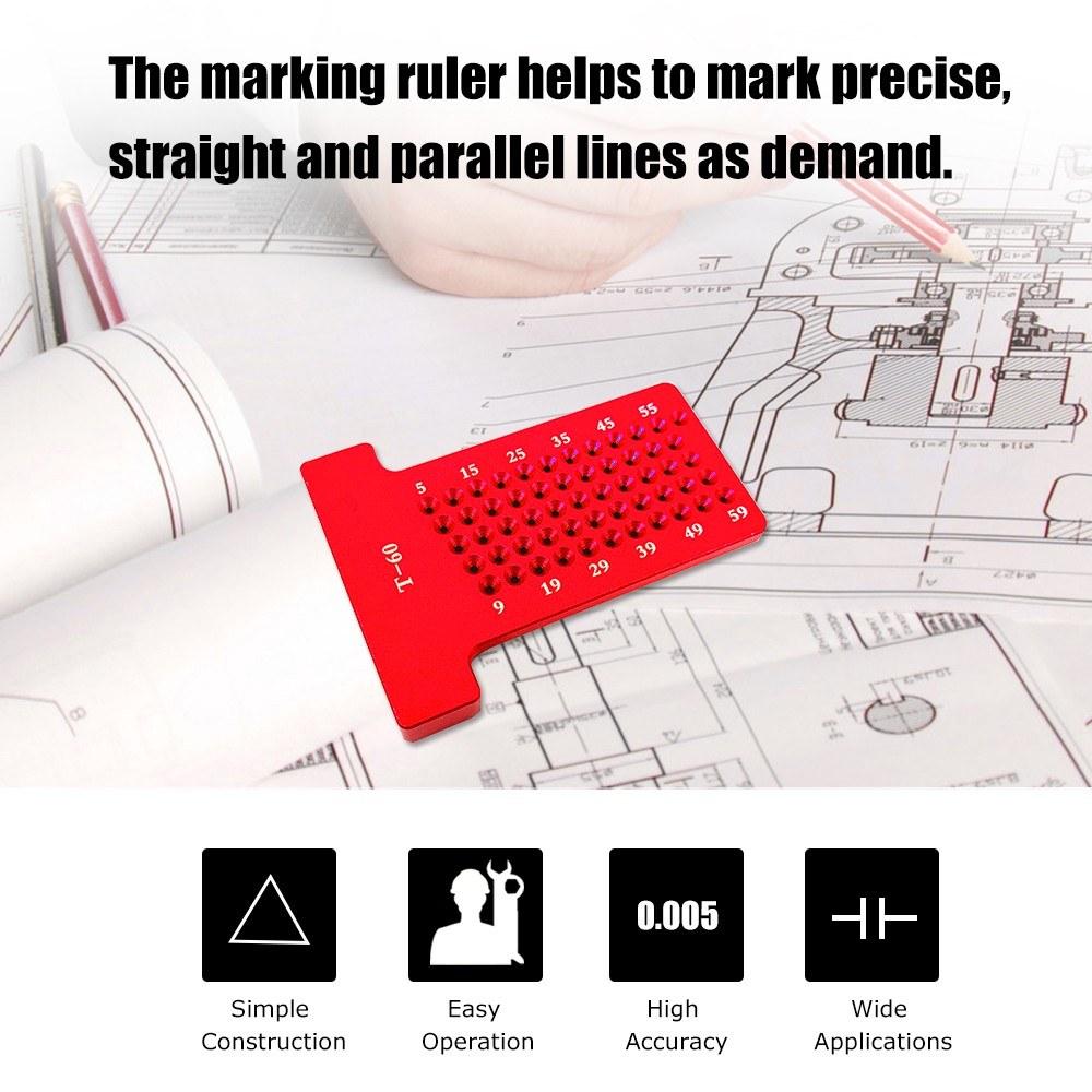 Hole Positioning Metric Measuring Ruler 5-60mm Straight T-ruler Marking Woodworking