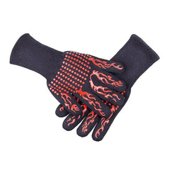 Barbecue Gloves with Silicone Anti-slip Stripe Heat Proof Oven 500~800℃ Resistant Grill