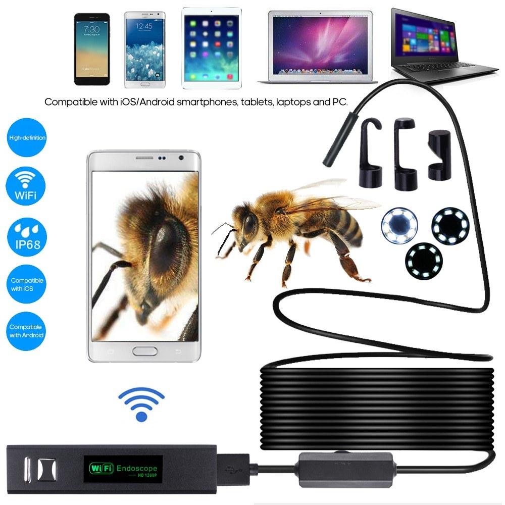 1200P Endoscope Borescope WIFI Inspection Camera Built-in 8pcs LEDs 8mm Lens Waterproof