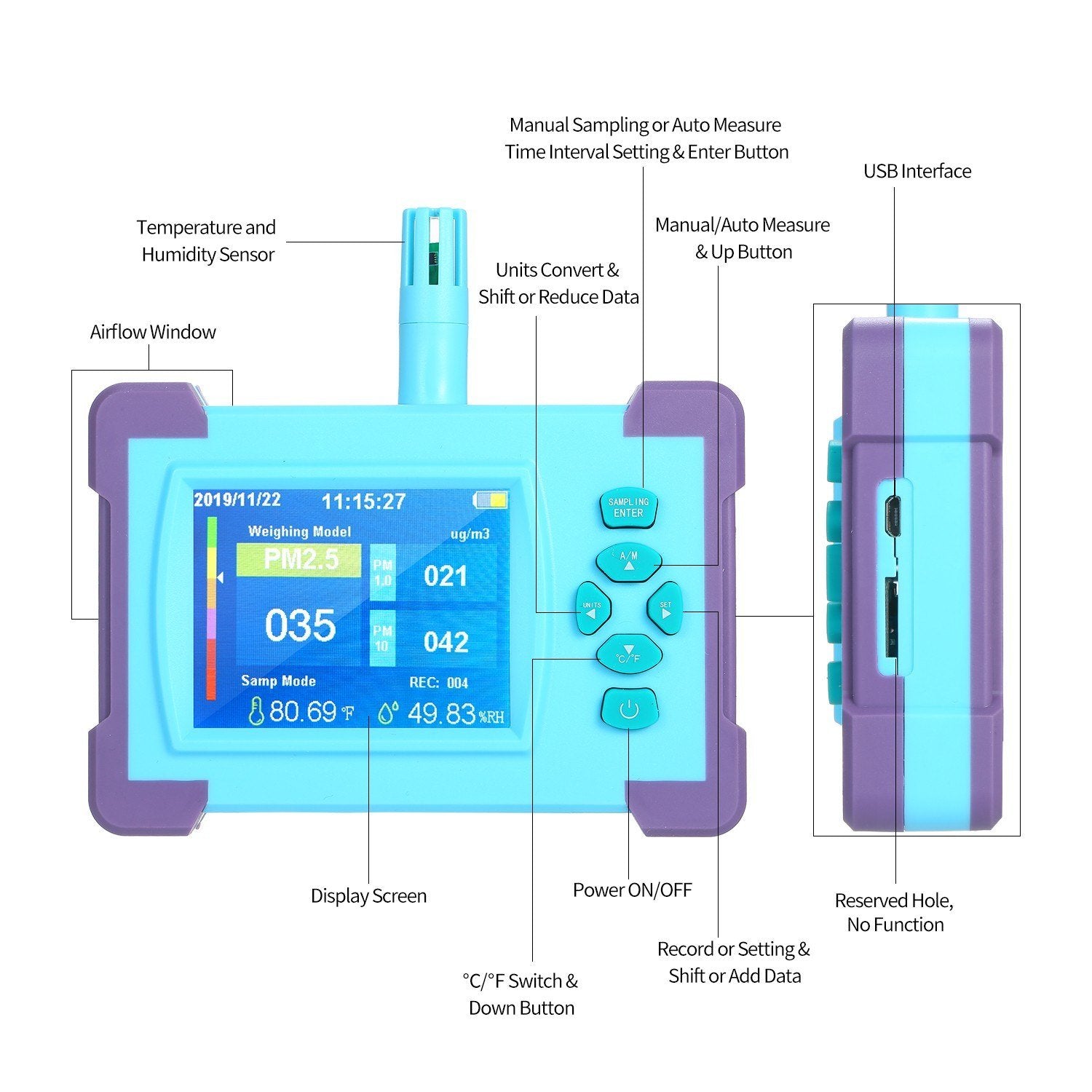 Air Quality Monitor Digital Gas Analyzer Rechargeable Battery Portable High-precision Sensor Detector