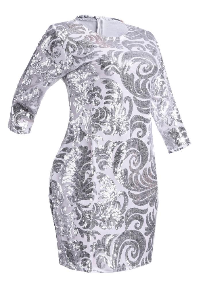Women Sequin Mini Dress Half Sleeve O Neck Evening Party Club Elegant Bodycon Silver