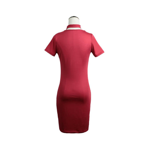 Women Bodycon Dress Mini Pencil Clubwear Short Sleeve Solid Color