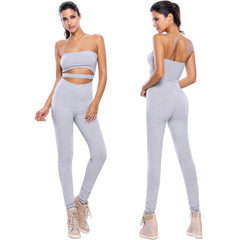 Women Rompers Capri Long Pants Cutout Strapless Fitness Bodycon