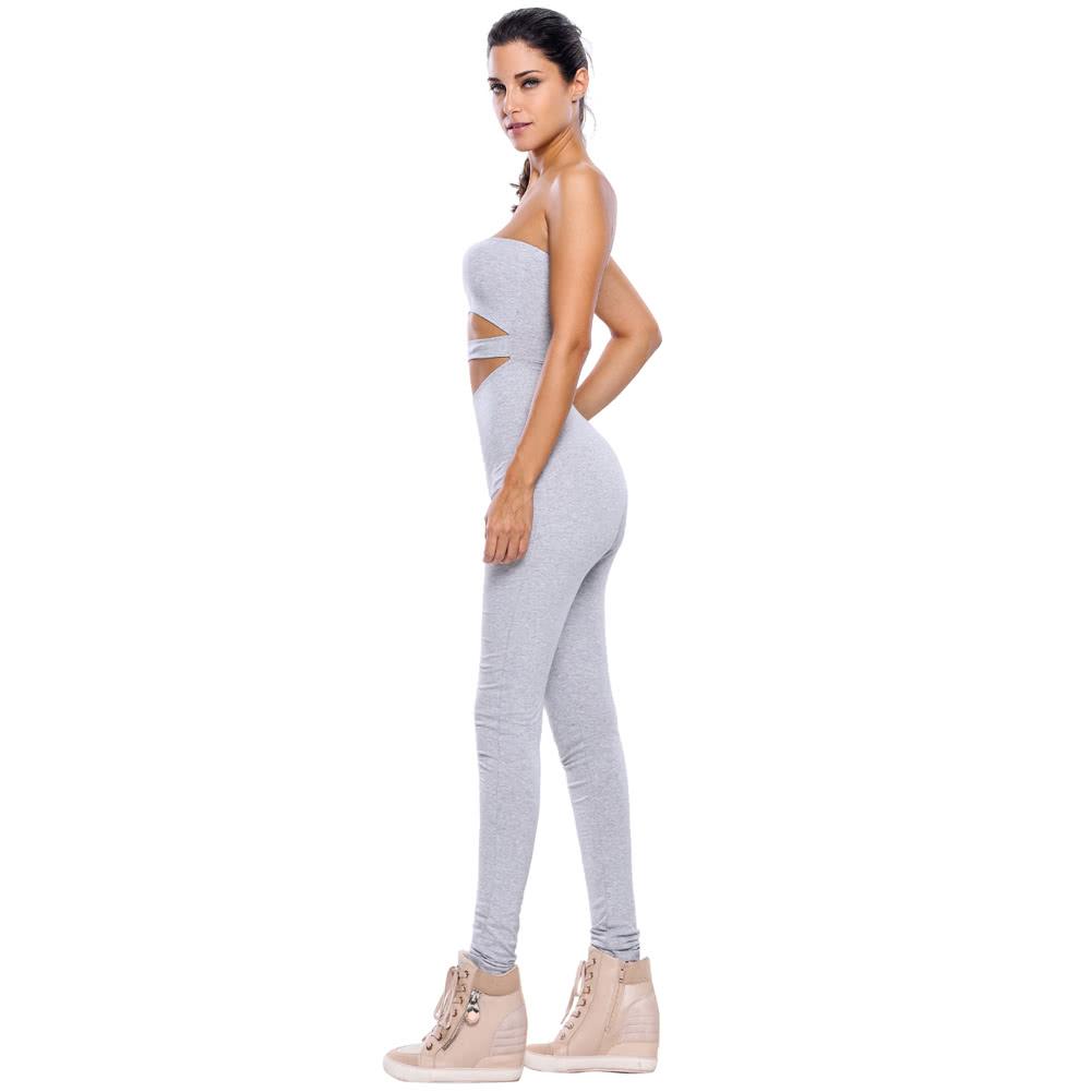 Women Rompers Capri Long Pants Cutout Strapless Fitness Bodycon