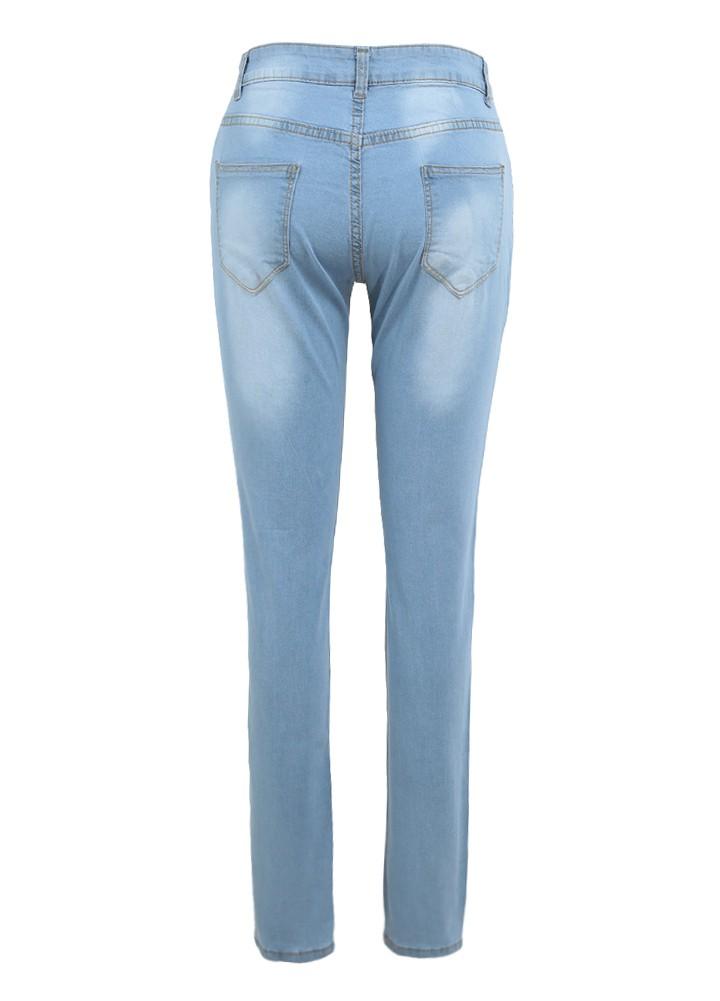 Women Skinny Denim Jeans Classic High Waist Washed Slim Pants Tights Pencil Trousers