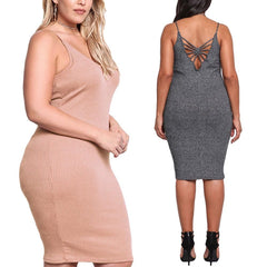 Sexy Women Knitted Slip Dress V Neck Sleeveless Solid Slim Bodycon Plus Size