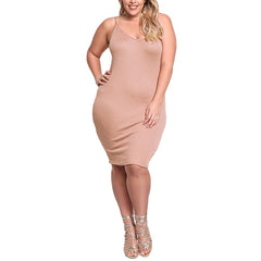 Sexy Women Knitted Slip Dress V Neck Sleeveless Solid Slim Bodycon Plus Size