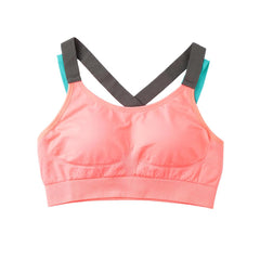 Women Sports Bra Wide Cross Strap Elastic Contrast Color Breathable Padded Wireless