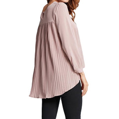 Women Chiffon Blouse Pleated O-Neck Long Sleeve Shirt Asymmetric Loose Casual Solid Plus Size