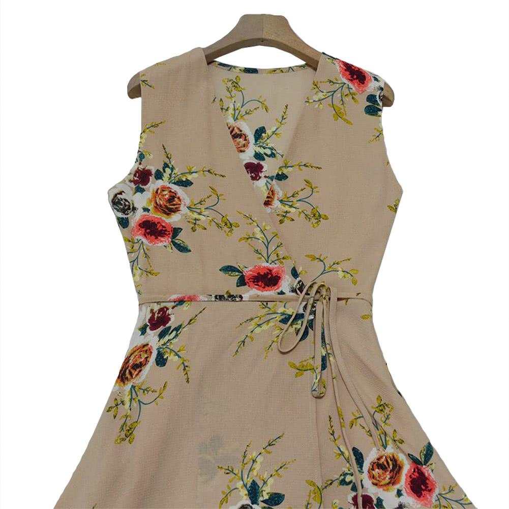 Women Boho Midi Dress Floral Print V Neck Sleeveless