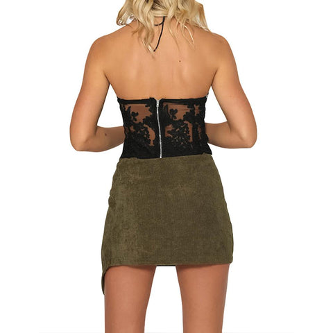 Women Sexy Crop Top Backless Camis Halter Embroidery Sheer Party Short Tank