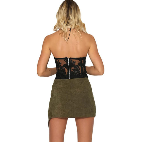Women Sexy Crop Top Backless Camis Halter Embroidery Sheer Party Short Tank