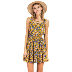 Summer Women Chiffon Floral Mini Dress Elastic Waist Sleeveless Party