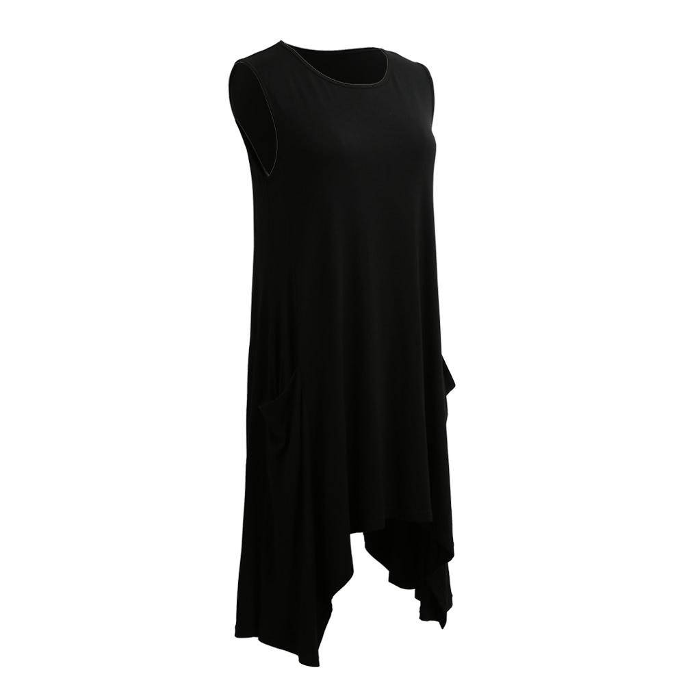 Women Summer Sleeveless Pockets Tunic Tank Tops Asymmetrical Hem Flowy Swing T Shirt