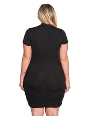 Sexy Women Mini Dress Cutout Front Asymmetric Short Sleeve Solid Slim Bodycon Plus Size
