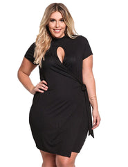 Sexy Women Mini Dress Cutout Front Asymmetric Short Sleeve Solid Slim Bodycon Plus Size