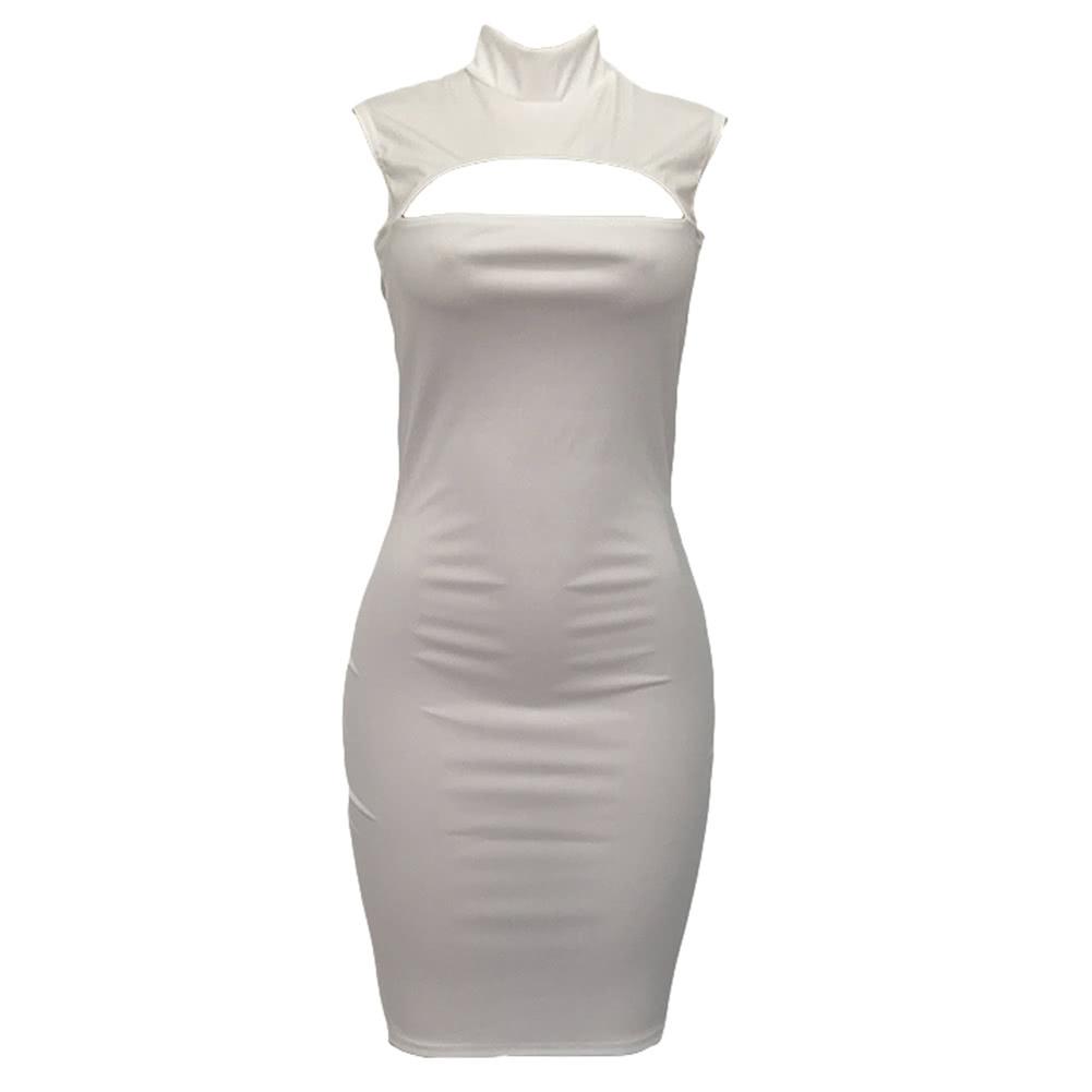 Women One-Piece Midi Tank Dress Solid Cut Out Front High Cowl Neck Sleeveless