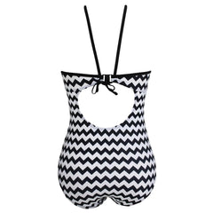 Women Monokini Halter Tie Strap Geometry Print Non-Underwire Swimsuit