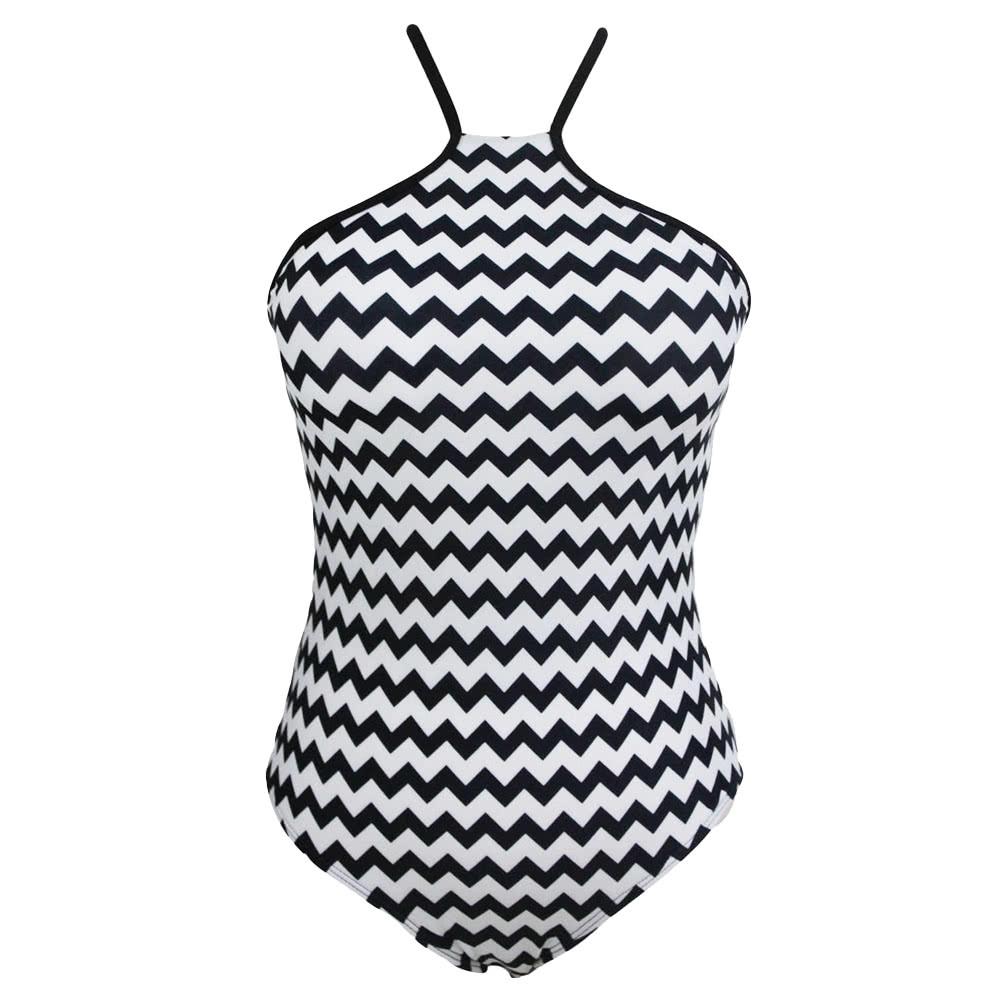 Women Monokini Halter Tie Strap Geometry Print Non-Underwire Swimsuit