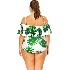 Sexy Women Floral Print Strappy Swimsuit One Piece Ruffle Trim Padding Beachwear Monokini