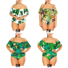 Sexy Women Floral Print Strappy Swimsuit One Piece Ruffle Trim Padding Beachwear Monokini