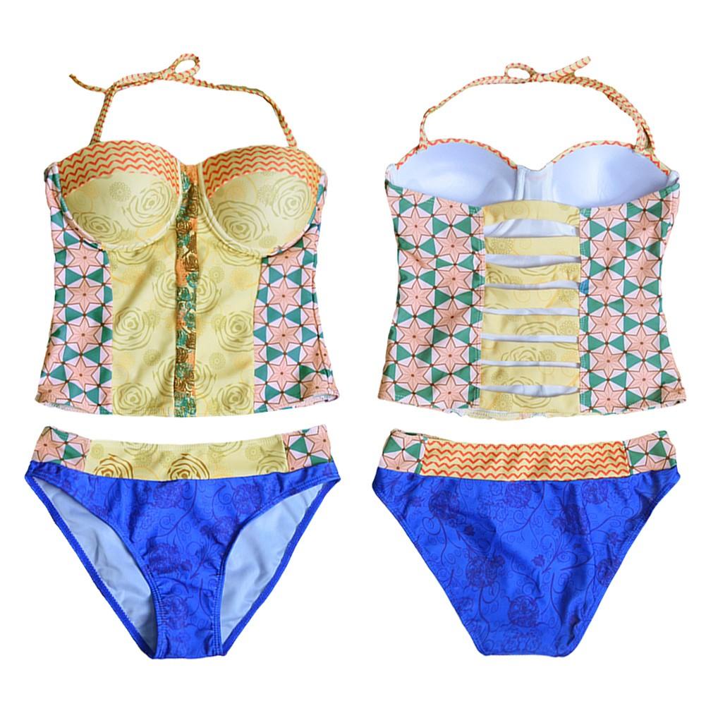 Women Bikini Set Floral Geometric Print Underwire Push Up Two Piece Swimsuit