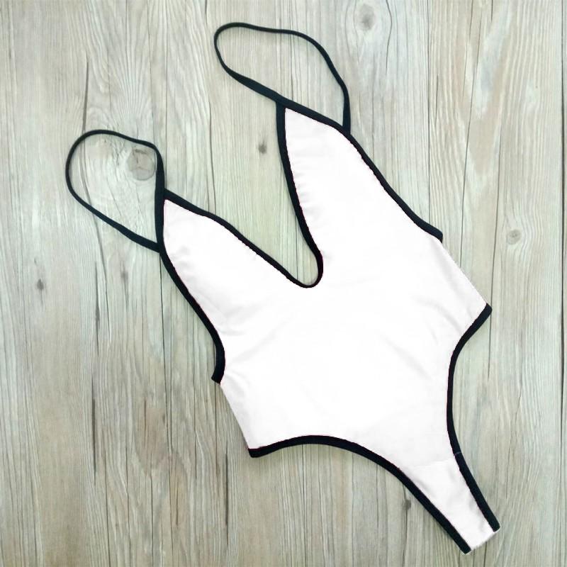 Women One-piece Swimsuit Plunge V Neck Solid High Cut Thong