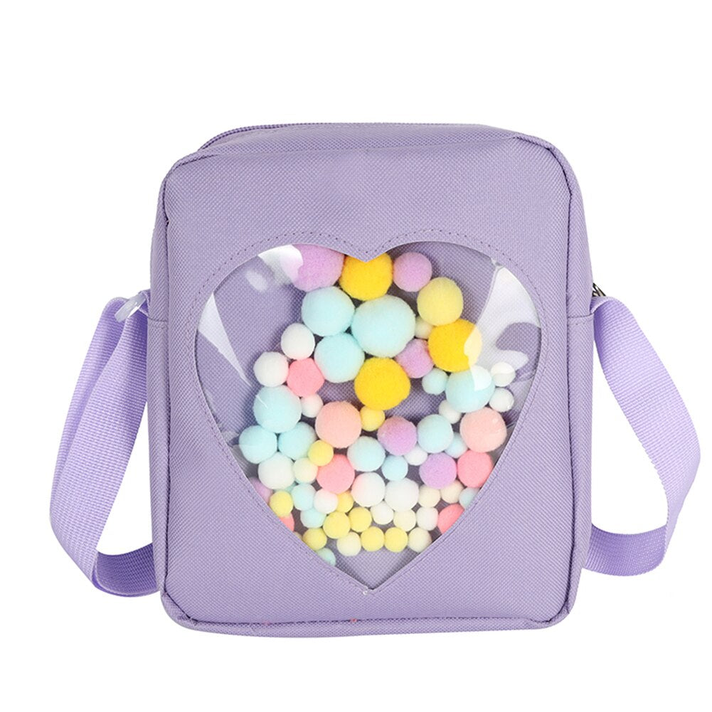 Transparent Love Solid Color Crossbody Bag Ladies Casual Small Oxford Cloth Shoulder Bags Women Fashion Mobile Phone Pouch Purse