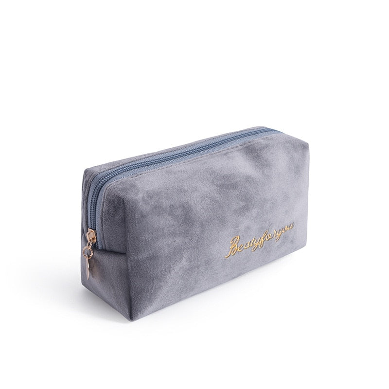 Girls Velvet Organizer Cosmetic Bag Vintage Soft Toiletry Package Women Travel Makeup Bags Lipstick Pouch Beauty Case