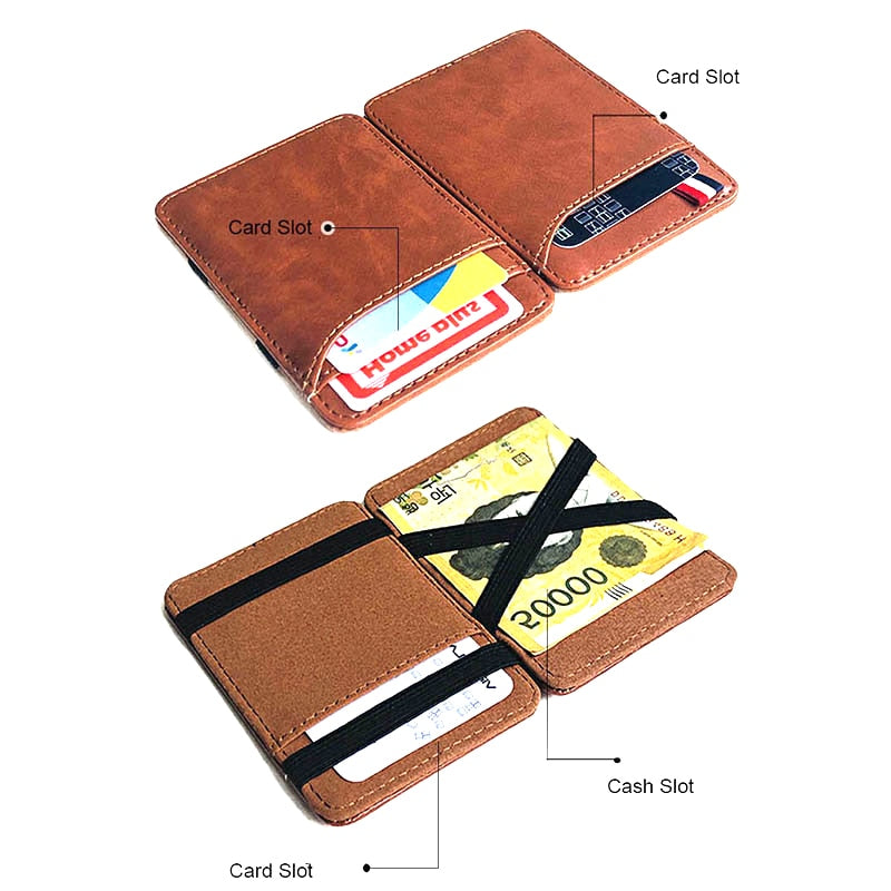 New Fashion Slim Men's Leather Magic Wallet Korea Designer Credit Card Holder Women Small Cash Clip Bilfold Man Clamps for Money