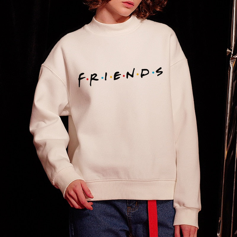 Womens Letters FRIENDS Print Long Sleeve Hoodie Sweatshirt - JustgreenBox