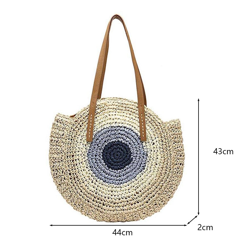 Round Straw Handmade Woven Shoulder Bag Raffia circle Vacation Casual Bags