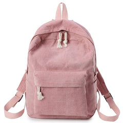 Preppy Style Soft Fabric Backpack Female Corduroy Design School For Teenage Girls Striped Women
