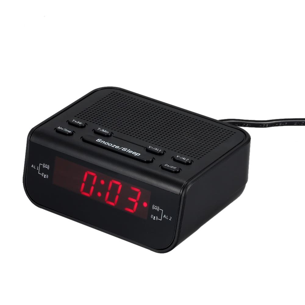 Compact Digital Alarm Clock FM Radio with Dual Alarm Buzzer Snooze Sleep Function 220V