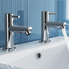 Elegant Chromed Twin Pair Bathroom Faucet Mount Basin Sink Double Tap for Hot and Cold Water