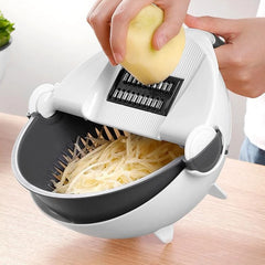 Magic Multifunctional Rotate Vegetable Cutter With Drain Basket Kitchen Veggie Fruit Shredder Grater Slicer (Black with White) - JustgreenBox