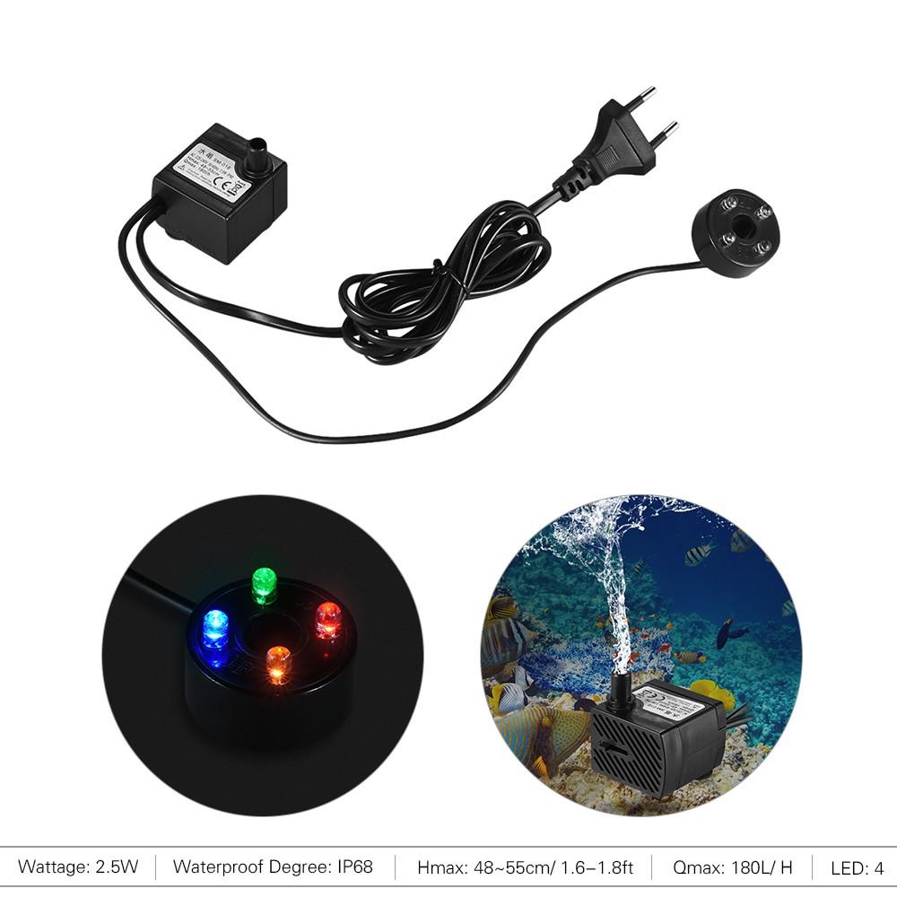 180L/H 2.5W Submersible Water Pump with 4 LED Light Ultra Quiet for Pond Aquarium Fish Tank