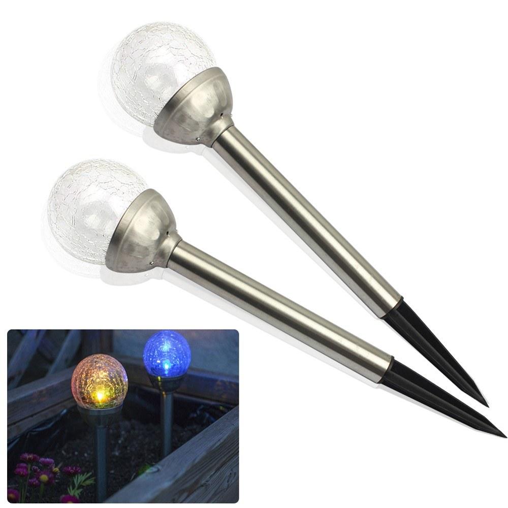 Solar Pathway LED Lights Cracked Glass Ball 4 Pcs