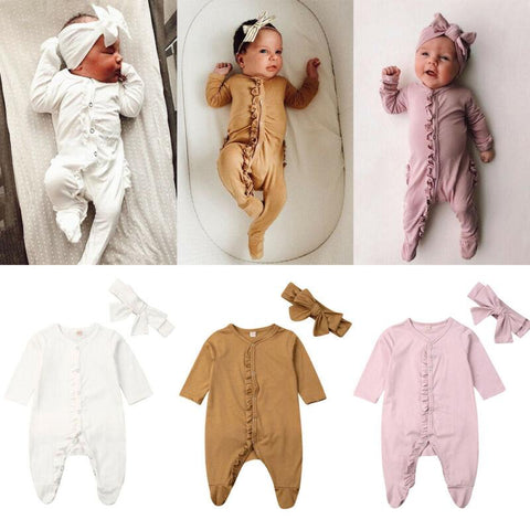 Infant Baby Romper Playsuits Bodysuit Sleepwear Pajamas Headband Clothes Kids Blanket