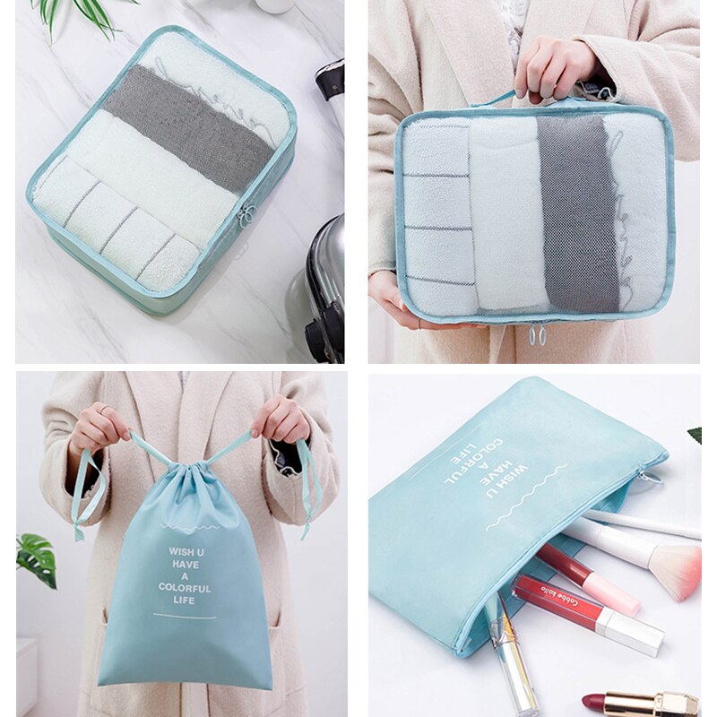 9-piece Suitcase Organize Storage Bag Portable Cosmetic Bag Clothes Underwear Shoes Packing Set High Quality Travel Makeup Bag