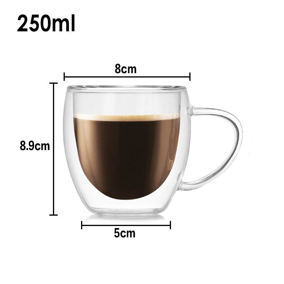 Heat Resistant Travel Double Wall Glass Coffee/Tea Cups And Mugs With The Handle Drinking Shot Glasses - JustgreenBox