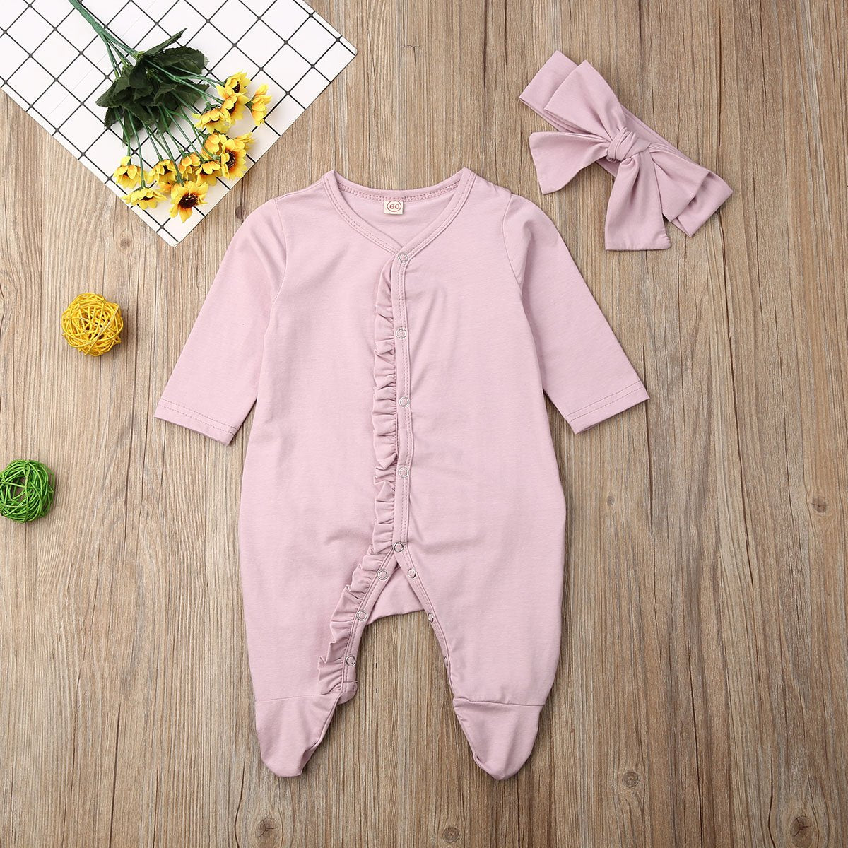 Infant Baby Romper Playsuits Bodysuit Sleepwear Pajamas Headband Clothes Kids Blanket