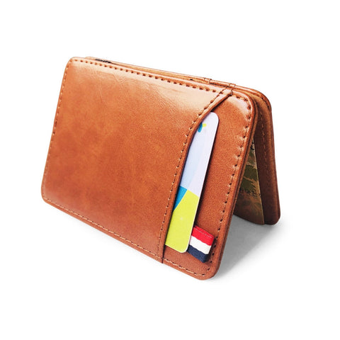 New Fashion Slim Men's Leather Magic Wallet Korea Designer Credit Card Holder Women Small Cash Clip Bilfold Man Clamps for Money